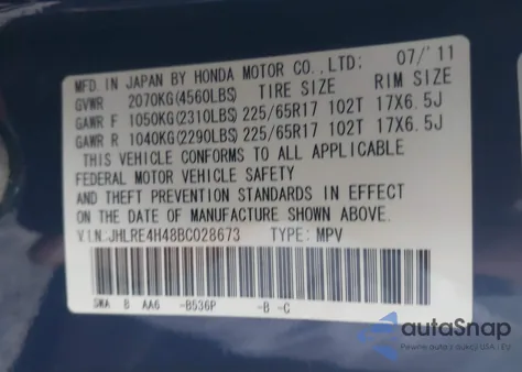 2011 Honda Cr-V Se z USA, uszkodzony, nr VIN JHLRE4H48BC028673